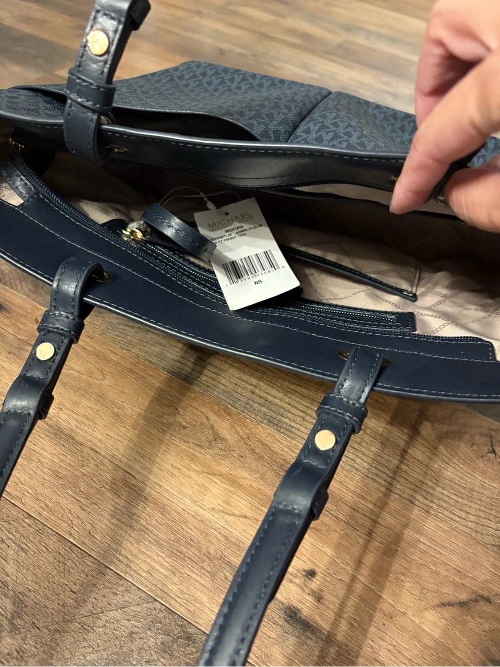 Michael Kors Navy Logo Tote with Gold Hardware